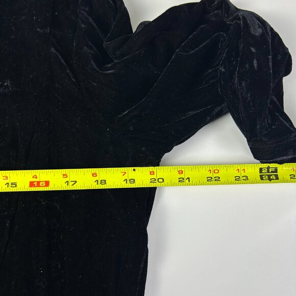 Zoe Black Lace-Up Neck 3/4 Sleeve Velvet Sheer Flowy Skirt Maxi Dress Size Large - Picture 14 of 17